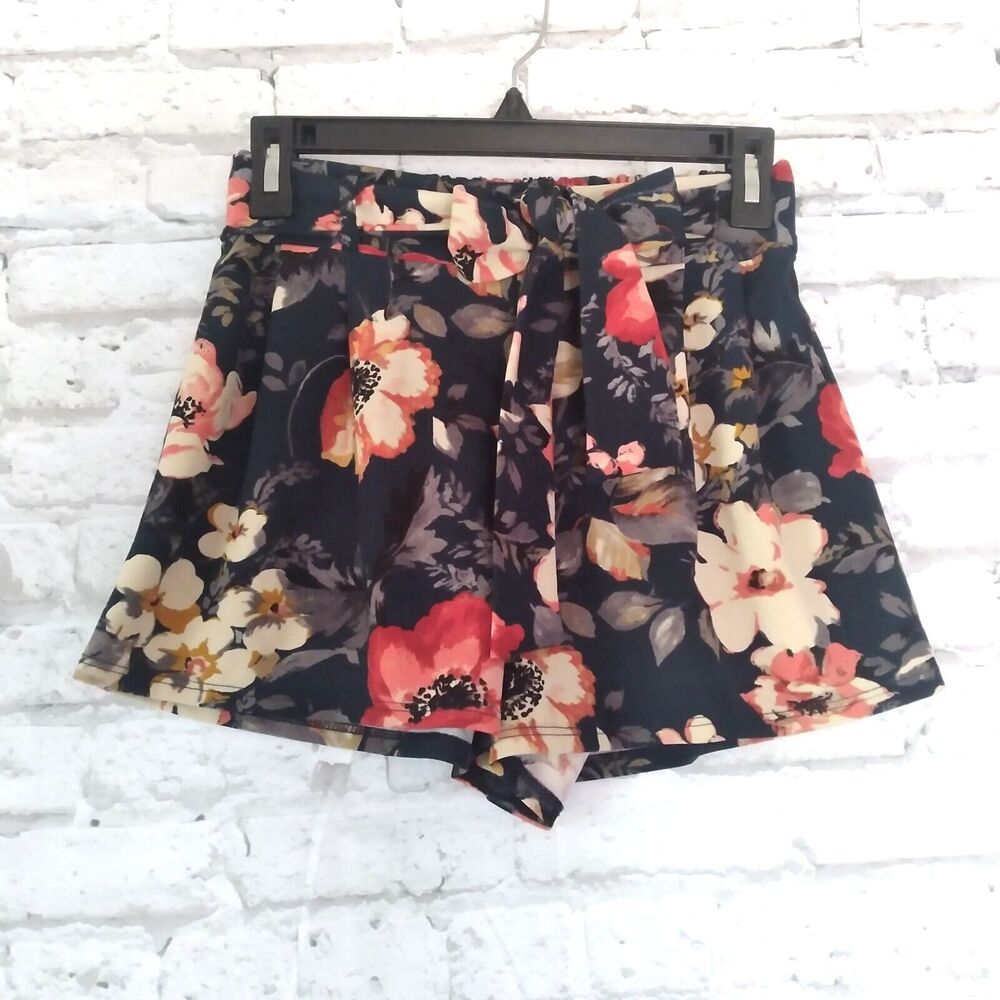 Agaci Shorts Womens Small Blue Floral High Rise Pleated Bow Boho Cottagecore